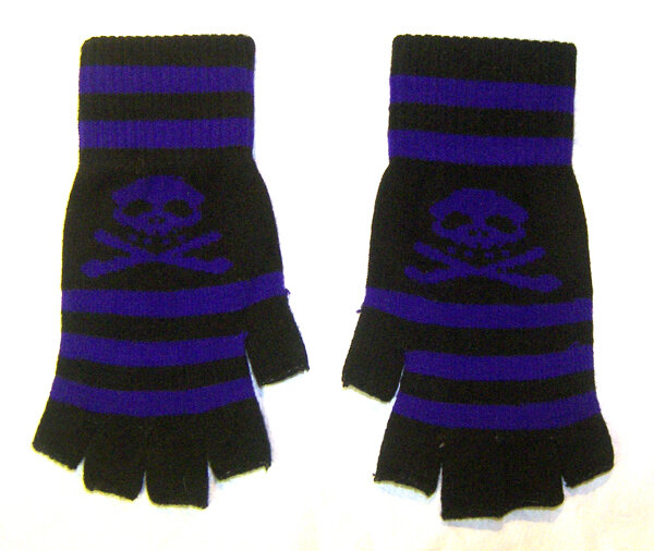 GUANTES DE CALAVERA Y RAYAS MORADAS